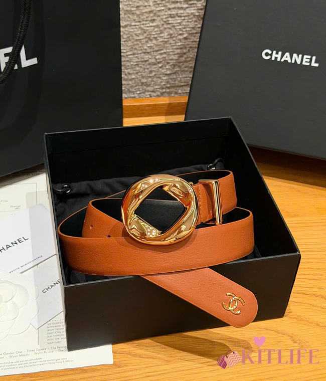 Kitlife Chanel Cut-out Ring 30mm Leather Belt Brown - 1