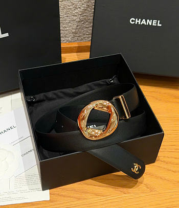 Kitlife Chanel Cut-out Ring 30mm Leather Belt Black