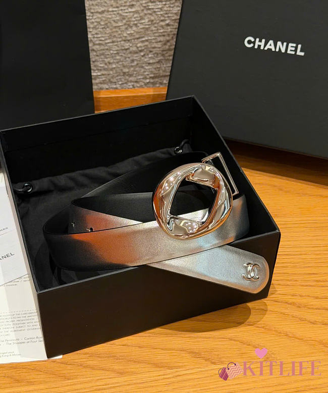 Kitlife Chanel Cut-out Ring 30mm Leather Belt Silver - 1