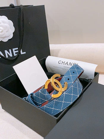 Kitlife Chanel Blue Denim Quilted-Stitch Calfskin Belt 25mm