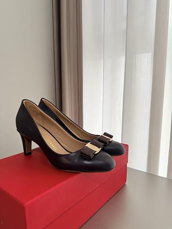 Kitlife Ferragamo Vara Bow Pumps Dark Brown Heel 7cm