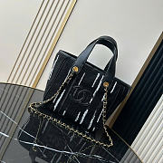 Kitlife Chanel Mini Shopping Bag Fabric and Gold-plated Metal Black, White & Gray AS6199 20.5x21x15cm - 1