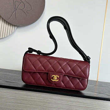 Kitlife Chanel 26B Lambskin Baguette Shoulder Bag Burgundy 10x25x5cm