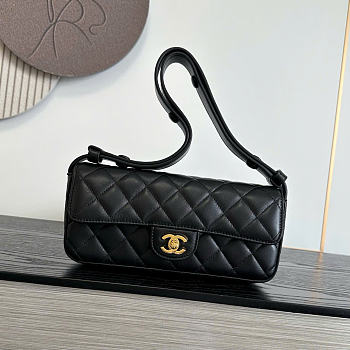 Kitlife Chanel 26B Lambskin Baguette Shoulder Bag Black 10x25x5cm 