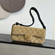 Kitlife Chanel 26B Baguette Shoulder Bag Beige Suede 10x25x5cm - 1