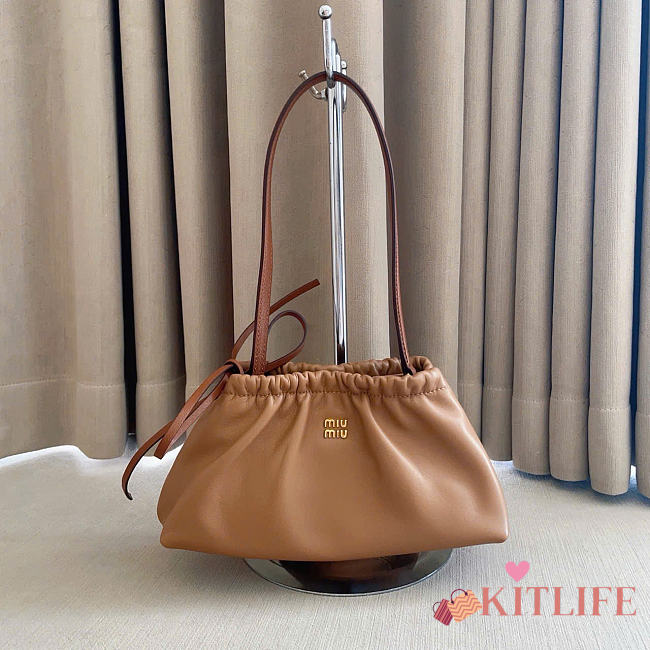 Kitlife Miu Miu Nappa Leather Pouch Brown 5NE030 24x13x9cm  - 1