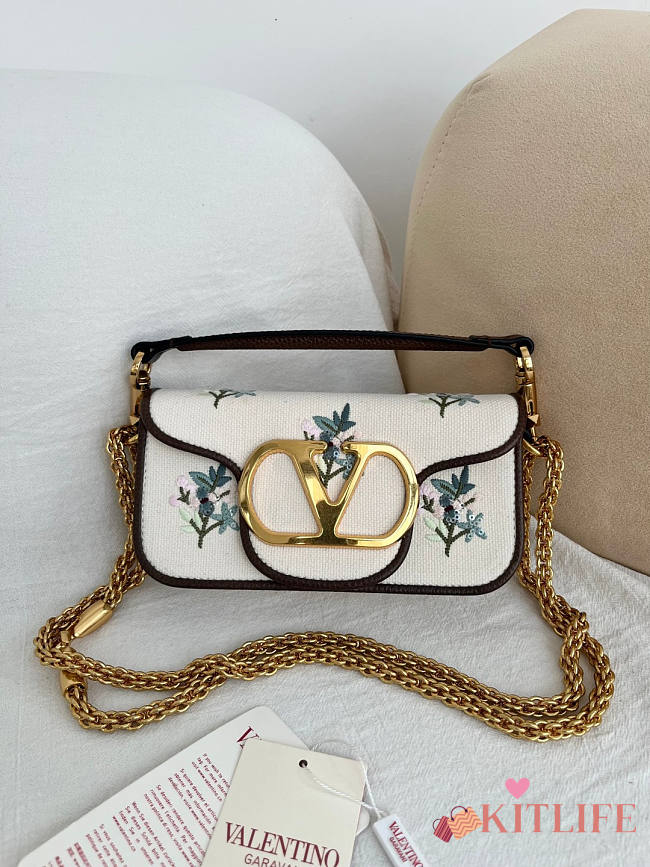 Kitlife Valentino Garavani Locò Small Linen Shoulder Bag With Embroidery 20x11x5cm - 1