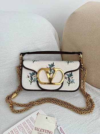 Kitlife Valentino Garavani Locò Small Linen Shoulder Bag With Embroidery 20x11x5cm