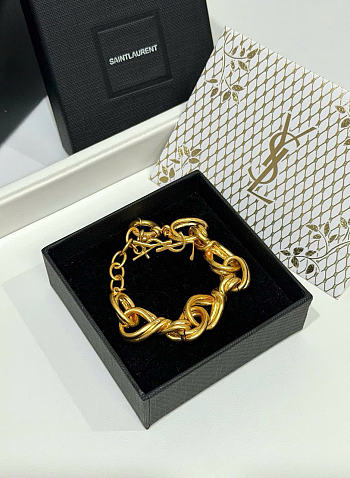 Kitlife Saint Laurent Gold YSL Logo Twisted-Link Chain Bracelet