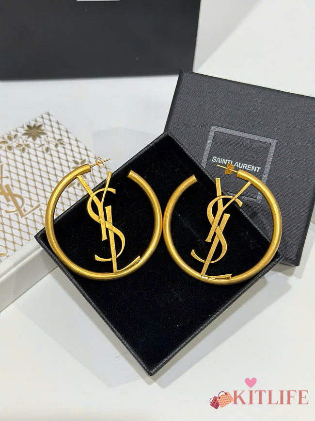 Kitlife Saint Laurent Gold Openwork Circular Logo Earrings - 1