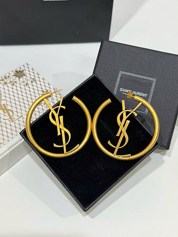 Kitlife Saint Laurent Gold Openwork Circular Logo Earrings