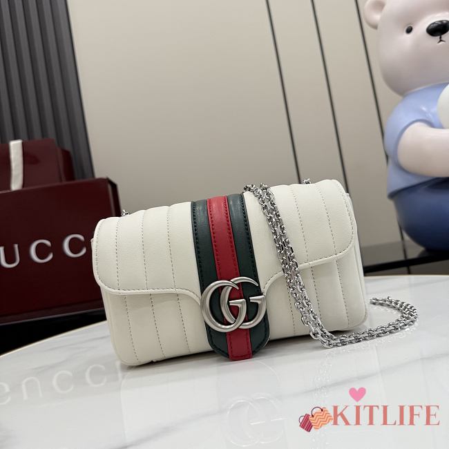 Kitlife Gucci Jetset GG Marmont Small Shoulder Bag White Vertical Matelassé Nappa Leather A006X1 20.5x11.5x6cm  - 1