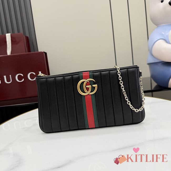 Kitlife Gucci GG Marmont Pouch With Strap Black Vertical Matelassé Nappa Leather A006X2 26x13x1.5cm - 1