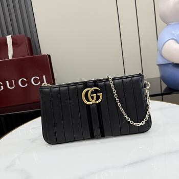 Kitlife Gucci GG Marmont Pouch With Strap Black Leather A006X2 26x13x1.5cm