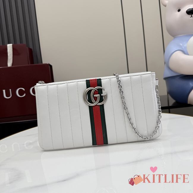 Kitlife Gucci GG Marmont Pouch With Strap White Vertical Matelassé Nappa Leather A006X2 26x13x1.5cm - 1