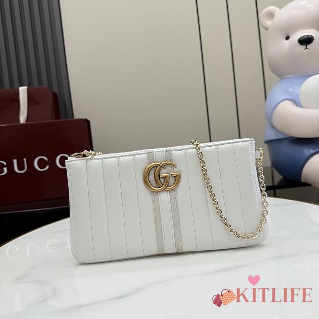 Kitlife Gucci GG Marmont Pouch With Strap White Leather A006X2 26x13x1.5cm  - 1