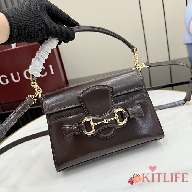 Kitlife Gucci Horsebit Duomo Small Top Handle Bag Dark Brown A006O9 20×13.5×6cm - 1