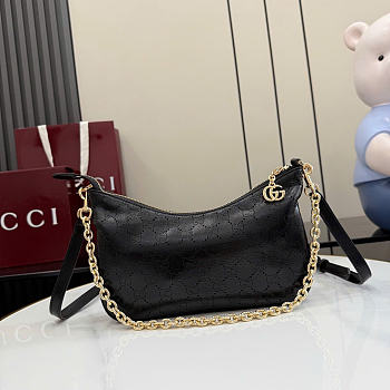Kitlife Gucci Lady Lunetta Chain Small Shoulder Bag Black Soft Perforated GG Leather A0034B 24.5x15x5cm 