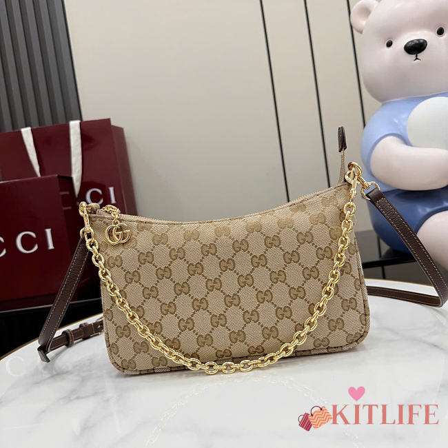 Kitlife Gucci Lady Lunetta Chain Small Shoulder Bag Beige & Brown GG Canvas A0034B 24.5x15x5cm  - 1