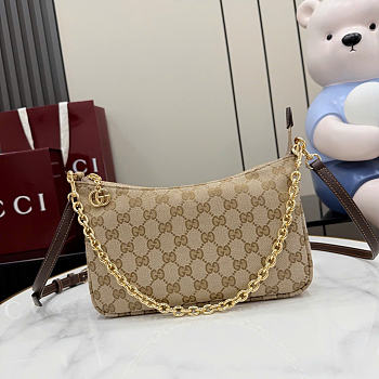 Kitlife Gucci Lady Lunetta Chain Small Shoulder Bag Beige & Brown GG Canvas A0034B 24.5x15x5cm 