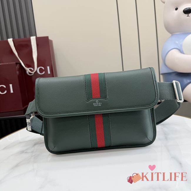 Kitlife Gucci Web Trademark Small Belt Bag Dark Green Soft Leather 867032 24x17x3.5cm  - 1