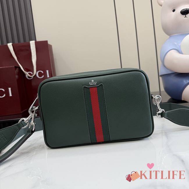 Kitlife Gucci Web Trademark Small Crossbody Bag Dark Green Leather 866982 24×15×4cm - 1