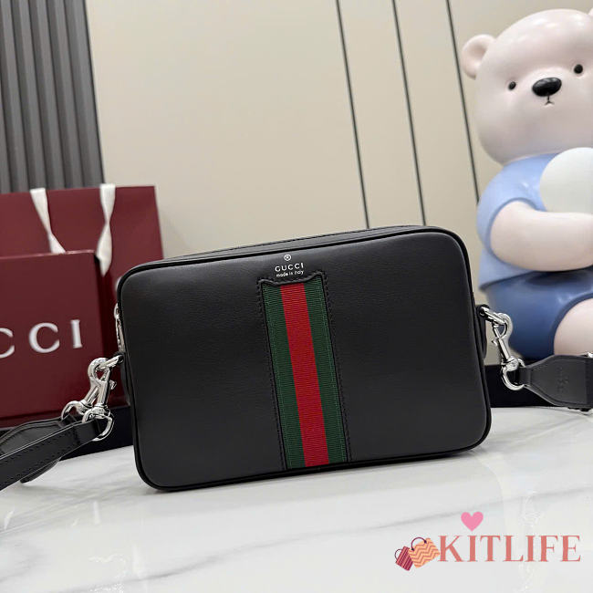 Kitlife Gucci Web Trademark Small Crossbody Bag Black Leather 866982 24×15×4cm - 1