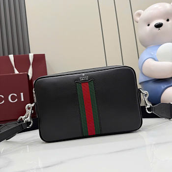 Kitlife Gucci Web Trademark Small Crossbody Bag Black Leather 866982 24×15×4cm