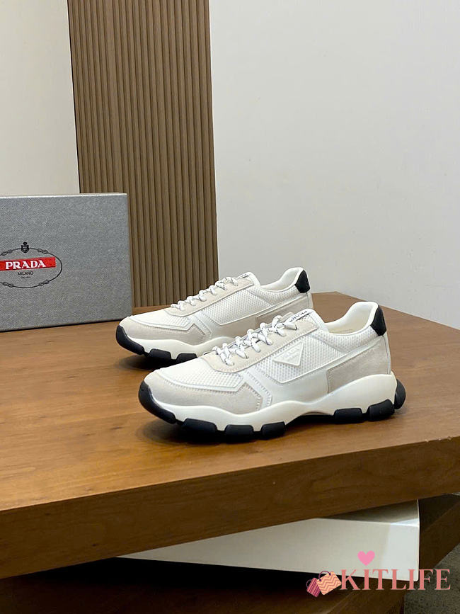 Kitlife Prada White Mesh Fabric And Beige Suede Sneakers - 1