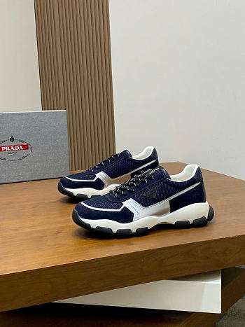 Kitlife Prada Dark Blue Mesh Fabric And Beige Suede Sneakers 