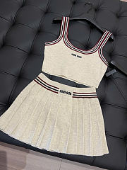 Kitlife Miu Miu Stripe-trim Cashmere Cropped Top Set White - 1