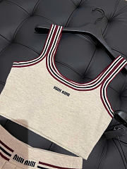 Kitlife Miu Miu Stripe-trim Cashmere Cropped Top Set White - 6