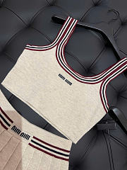 Kitlife Miu Miu Stripe-trim Cashmere Cropped Top Set White - 4