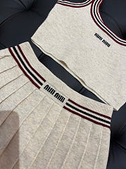 Kitlife Miu Miu Stripe-trim Cashmere Cropped Top Set White - 3