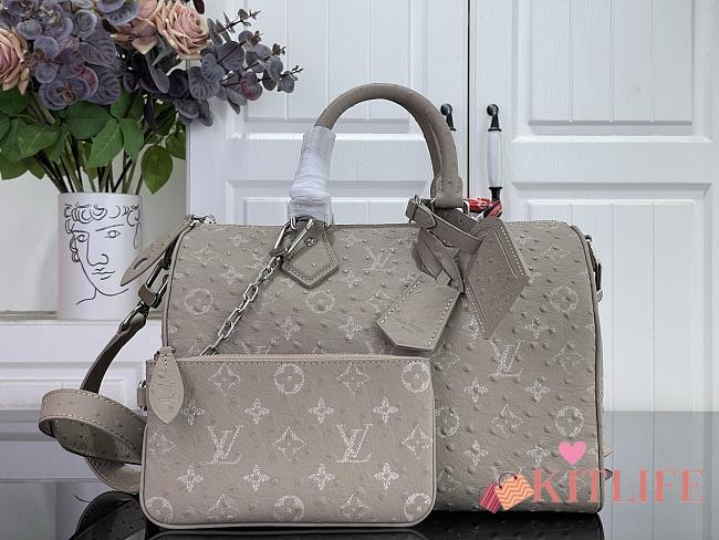 Kitlife Louis Vuitton Speedy P9 Bandoulière 30 Bag Gray Ostrich Pattern M24426 30x17x21cm  - 1