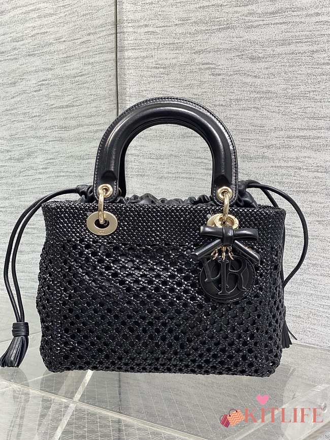 Kitlife Dior Medium Lady Bag Black Woven Calfskin 24x21x12cm - 1