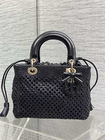 Kitlife Dior Medium Lady Bag Black Woven Calfskin 24x21x12cm