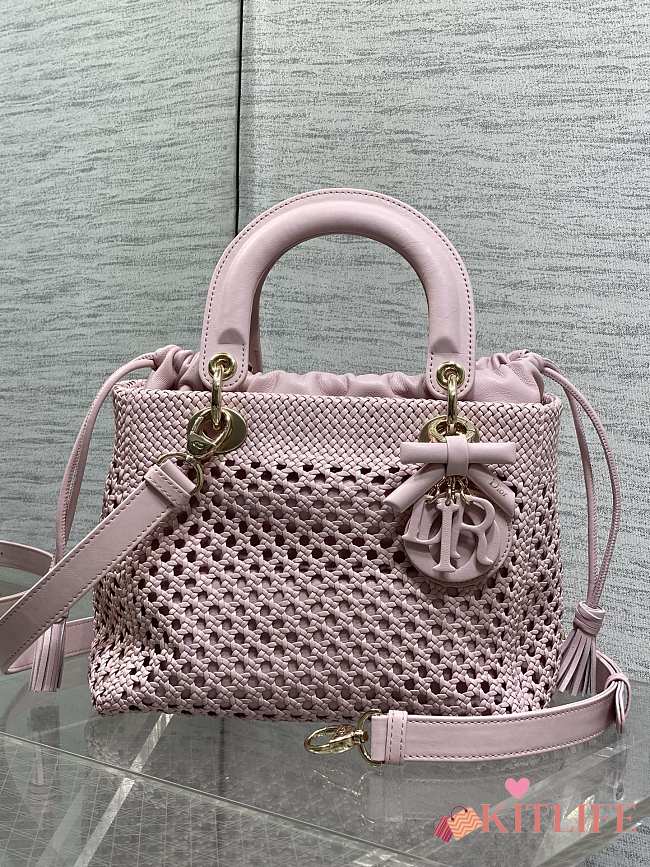 Kitlife Dior Medium Lady Bag Pink Woven Calfskin 24x21x12cm - 1