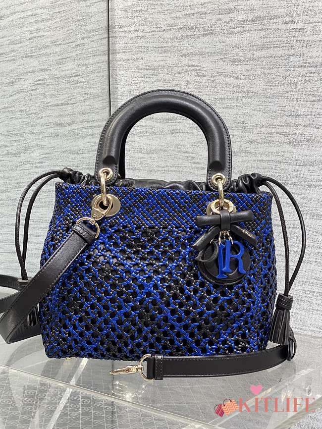 Kitlife Dior Medium Lady Bag Black & Dark Blue Woven Calfskin 24x21x12cm  - 1