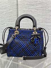 Kitlife Dior Medium Lady Bag Black & Dark Blue Woven Calfskin 24x21x12cm  - 1