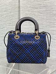 Kitlife Dior Medium Lady Bag Black & Dark Blue Woven Calfskin 24x21x12cm  - 4