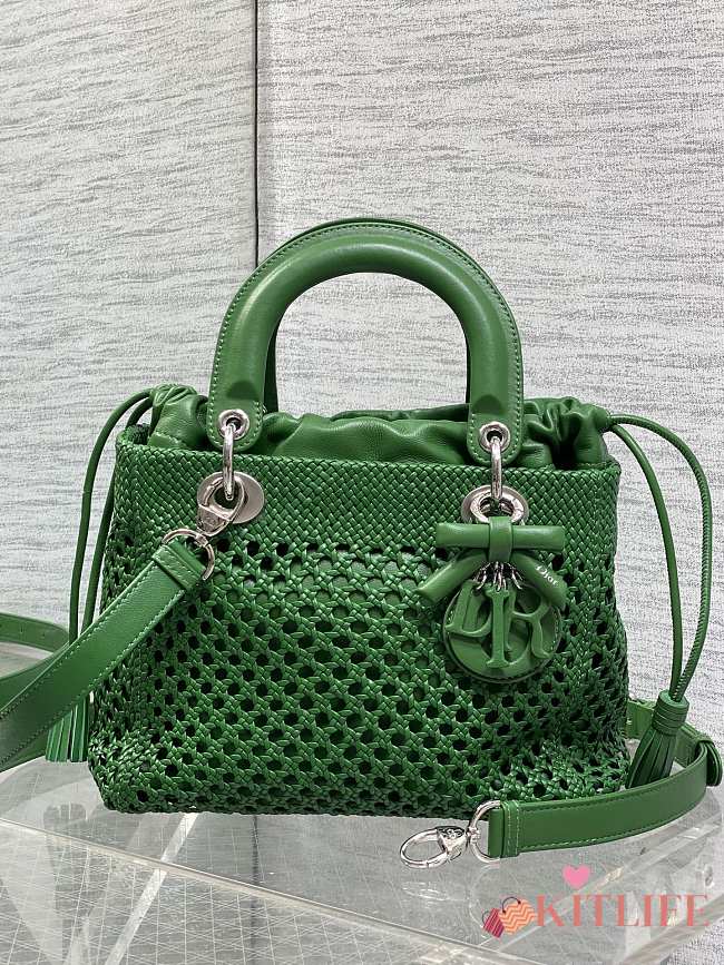 Kitlife Dior Medium Lady Bag Green Woven Calfskin 24x21x12cm - 1