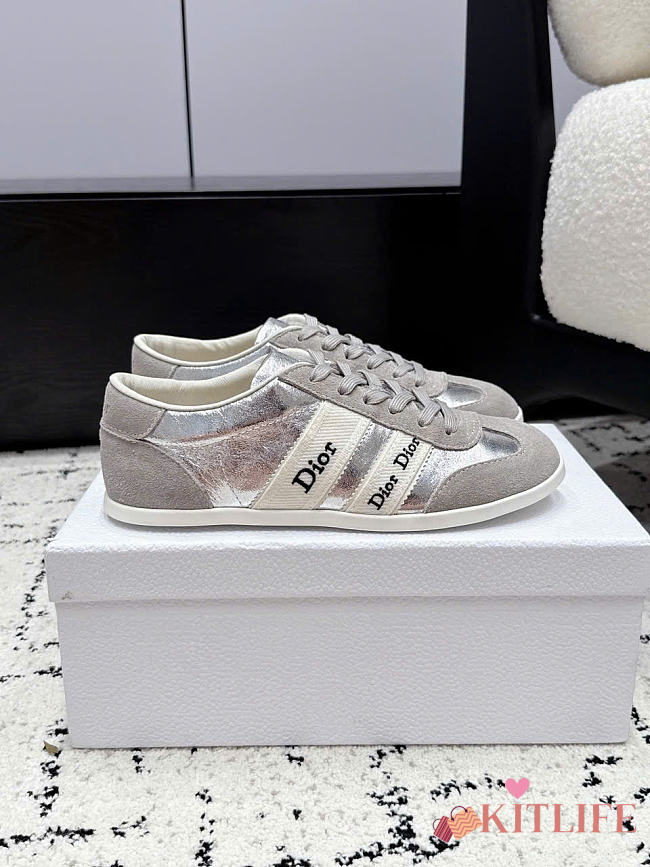 Kitlife Dior Ribbon Sneaker Gray Suede Calfskin and Silver-Tone Crinkled Laminated  - 1