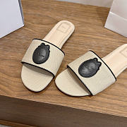 Kitlife Dior Dioriviera Médaillon Slide Natural Embroidered Cotton and Black Calfskin  - 3