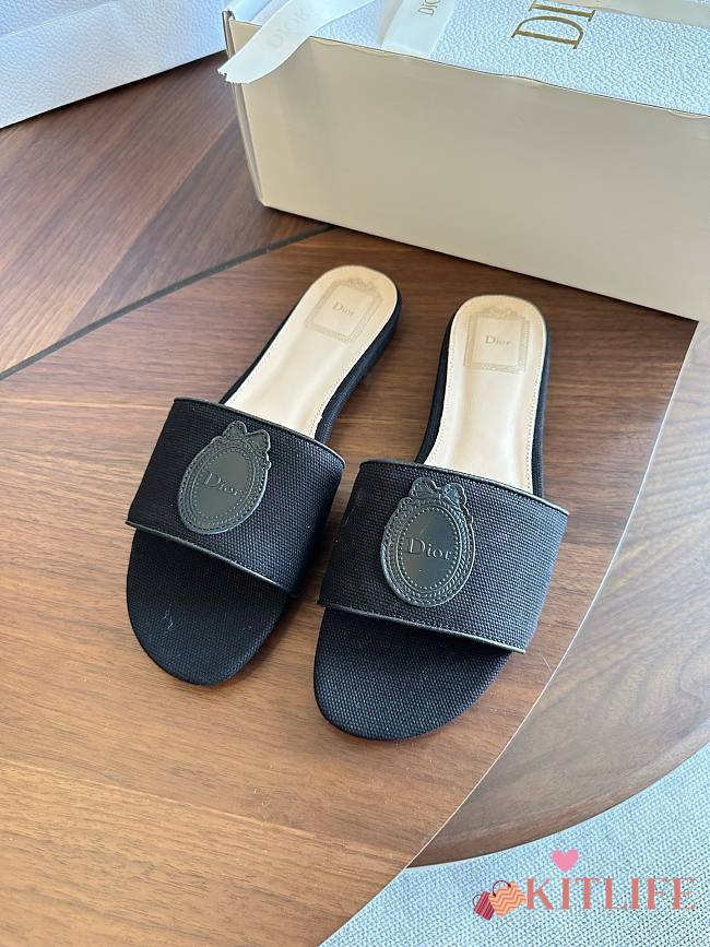  Kitlife Dior Dioriviera Médaillon Slide Black Embroidered Cotton and Calfskin  - 1