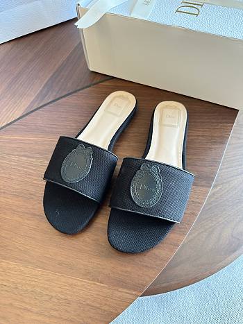  Kitlife Dior Dioriviera Médaillon Slide Black Embroidered Cotton and Calfskin 