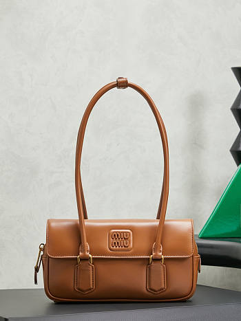 Kitlife Miu Miu Arcadie Leather Bag Brown 5BD282 24 x11.5x 5cm 