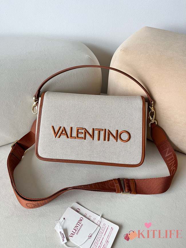 Kitlife Valentino Garavani  Chelsea Re Flap Bag Beige Canvas & Brown 18x28x8cm - 1