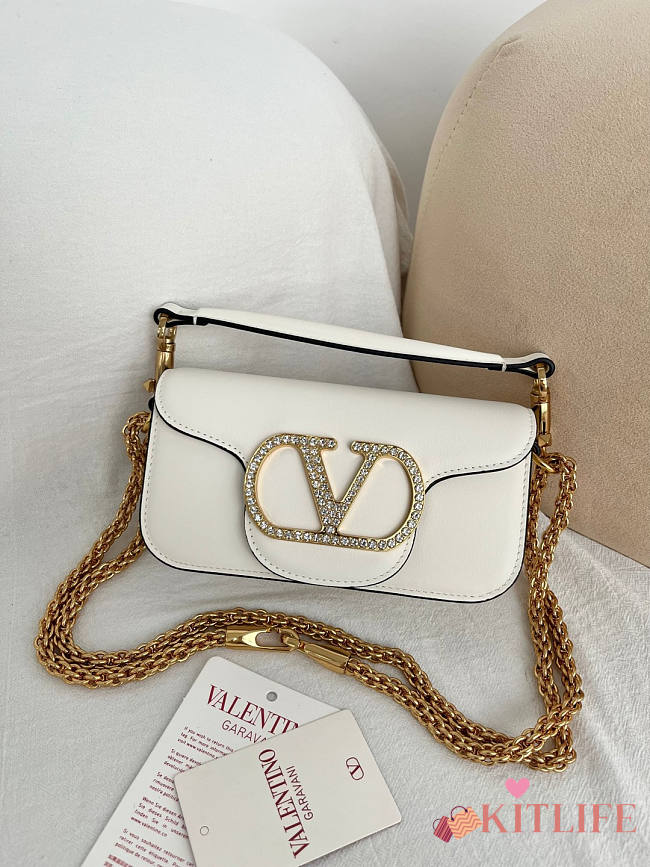 Kitlife Valentino Garavani Locò Small Shoulder Bag White With Jewel Logo Gold Hardware 20x11x5cm - 1