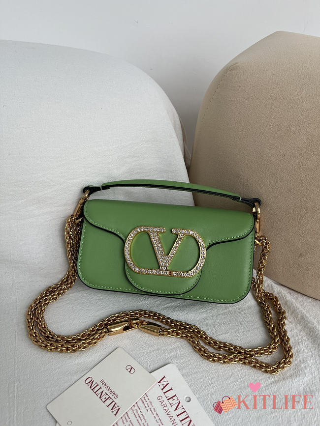 Kitlife Valentino Garavani Locò Small Shoulder Bag Green With Jewel Logo Gold Hardware 20x11x5cm  - 1